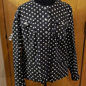 Tog shop stretch shirt jacket bold black white polka dots euc
